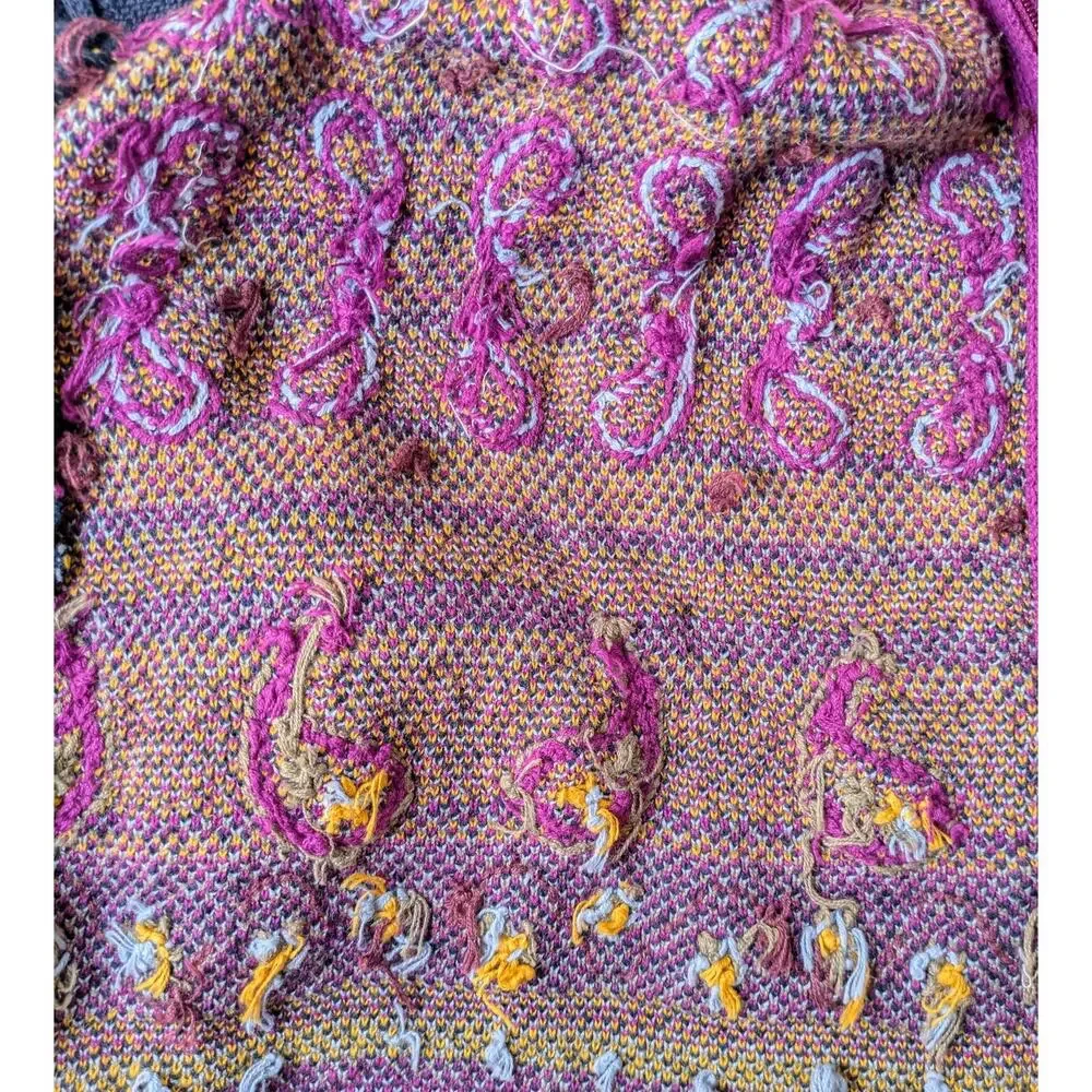Joan Leslie Cardigan Sweater XL Berry Blue Paisley Embroidered Boho VTG NEW - Picture 9 of 12
